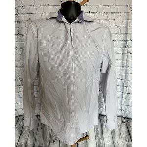 Calabrum London Mens Button Up Gray White Dress Shirt 15-15 1/2 M Medium
